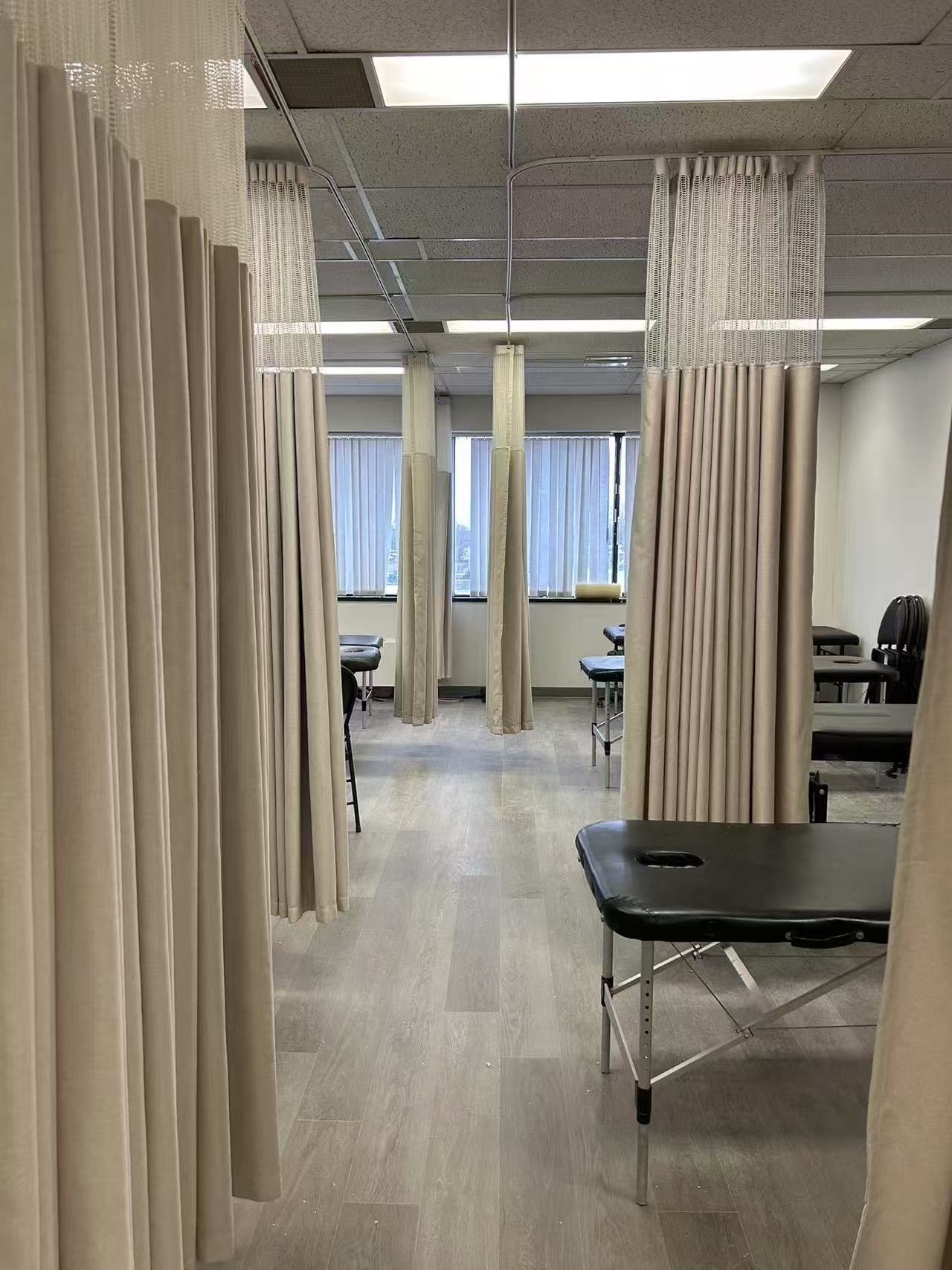 Medical training facility privacy curtain installation