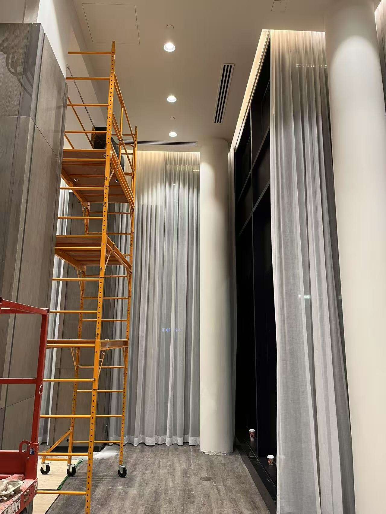 Hotel lobby sheer curtain detail